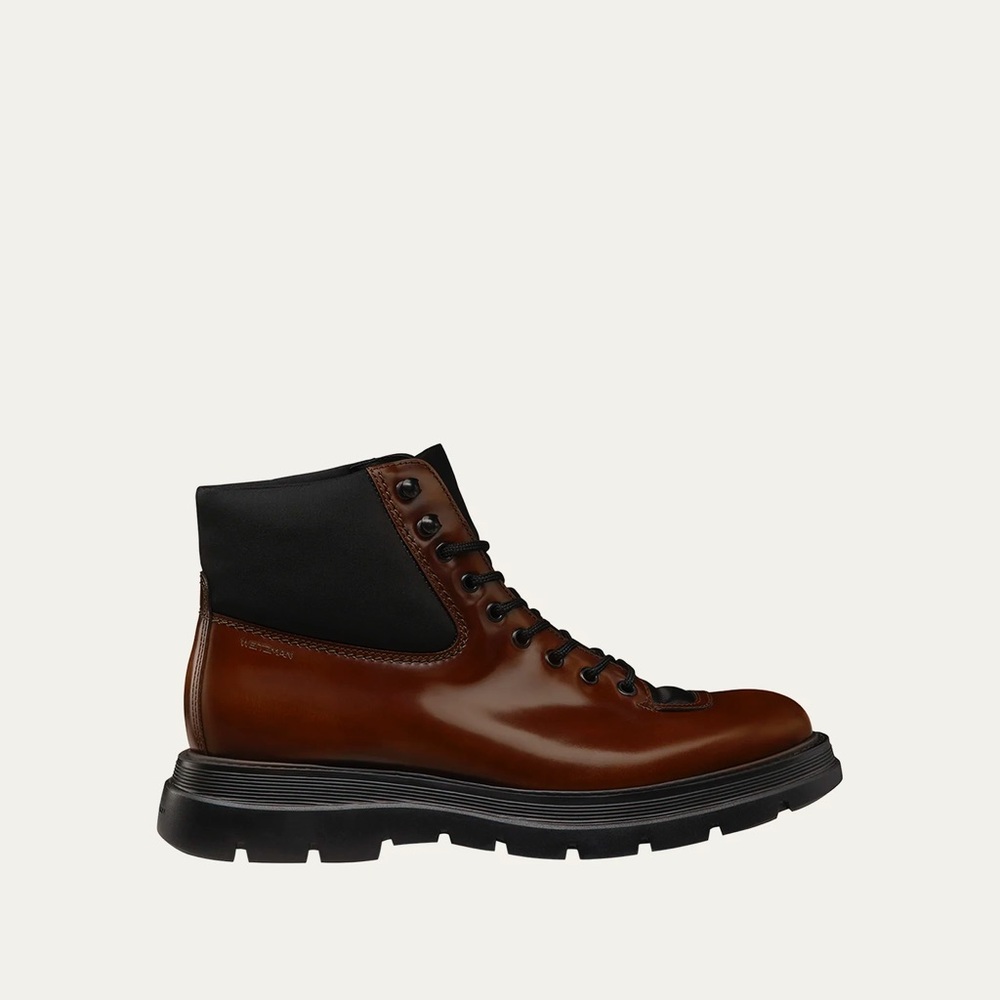 NWT STUART WEITZMAN Adam Leather and Neoprene Combat Boots in Tan/Black sz 12